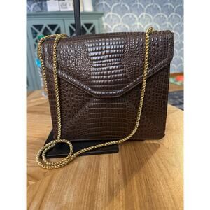Neiman Marcus Collection Brown Exotic Leather Gold Hardware Crossbody